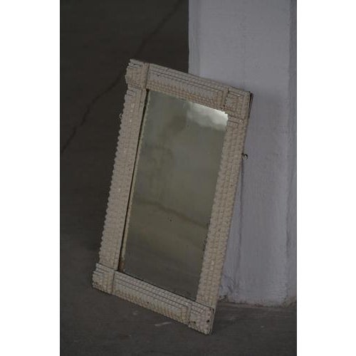 Glass Hand-Carved Tramp Art Style Wall Mirror with White Painted Frame, Early 1900s For Sale - Image 7 of 18