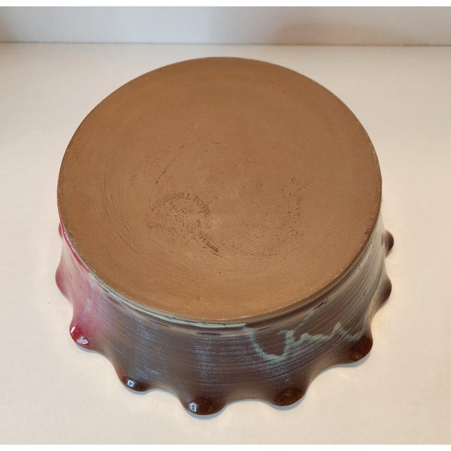 Vintage Handmade Ruffled Ceramic Bowl Red & Brown Drip Glaze Studio Pottery For Sale In Orlando - Image 6 of 9