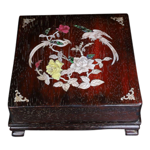 Zitan Wood Square Box Inlaid With Mother-of-Pearl Bird Motif