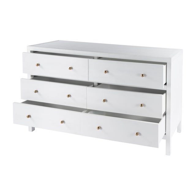 Spritely Home Accent Furniture Nora 60 in W. Rectangular Wood 6 Drawer Dresser, White For Sale - Image 4 of 9