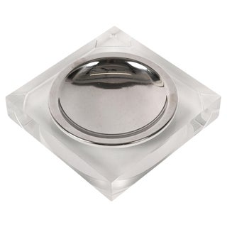 Mid-Century French Squared Pocket Emptier in Acrylic and Chrome from Christian Dior, 1970s For Sale