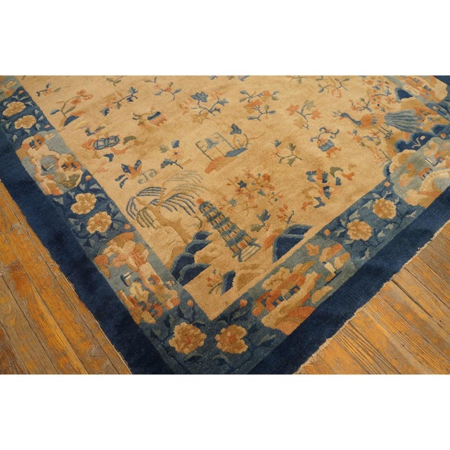1920s Beige Field Floral Antique Pair of Chinese Peking Gallery Rug 5'3" X 9' 9" For Sale In New York - Image 6 of 10