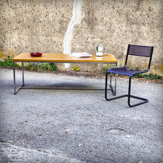 Coffee Table in Oak and Chromed Steel, 1980s For Sale - Image 11 of 18