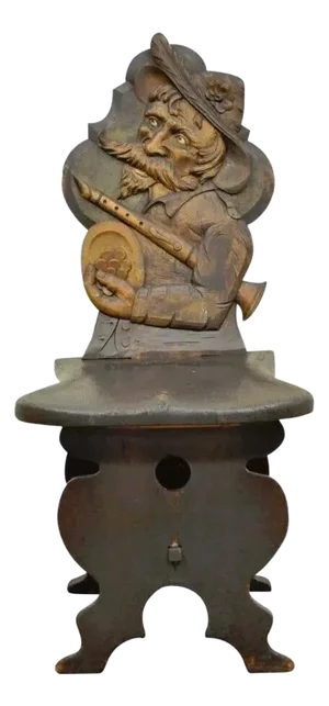 Late 19th Century Antique Medieval Gothic Hand Carved Wood Figural Musician Bard Tavern Side Chair