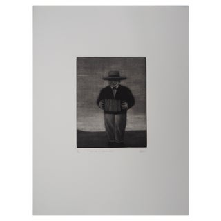 Richard Davies, The Man with the Bandoneon, Original Etching For Sale