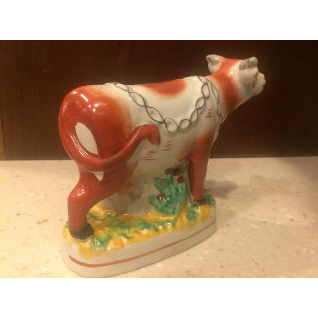English Staffordshire Style Ceramic Cow Figurine For Sale - Image 3 of 7