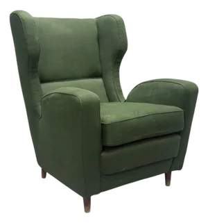 Melchiorre Bega Attr., Dark Green Fabric, Wood, Lounge Chair, Italy, 1950s