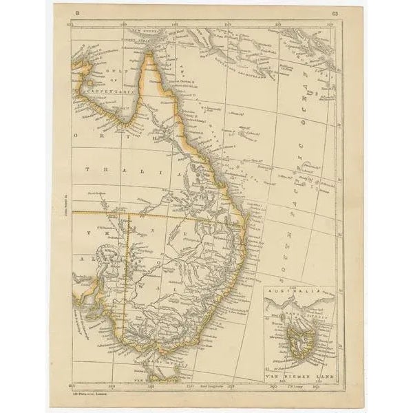 Antique Map of Australia by Lowry, 1852, Set of 2 For Sale - Image 3 of 5