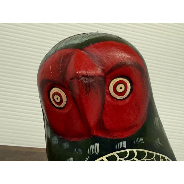 Sudha Hand-Painted Wooden Owl Figurine For Sale - Image 10 of 12