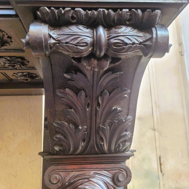 Large Renaissance Style Fireplace in Walnut, 1800s For Sale - Image 11 of 18