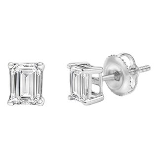 14K White Gold 1.0 Cttw Emerald Cut Lab-Grown Diamond Solitaire Stud Earrings (F-G Color, VS1-VS2 Clarity) For Sale