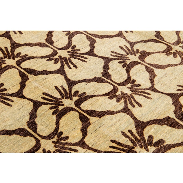 Beige Handmade Paki Peshawar Wool Rug With Allover Design in Brown For Sale - Image 8 of 10