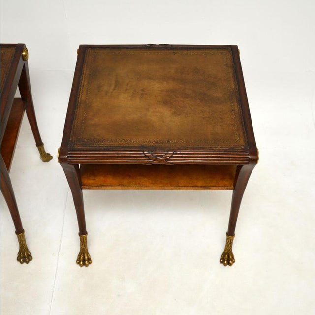 Wood Regency Leather Top Side Tables, 1950s, Set of 2 For Sale - Image 7 of 11