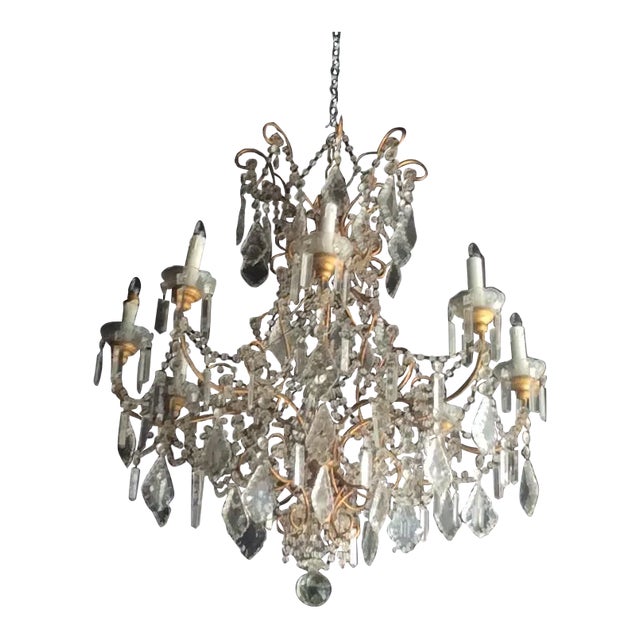 Large Vintage Italian Beaded Chandelier For Sale