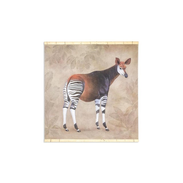 Textile French Artist, An Okapi on a Gray Background, Painted Canvas For Sale - Image 7 of 7