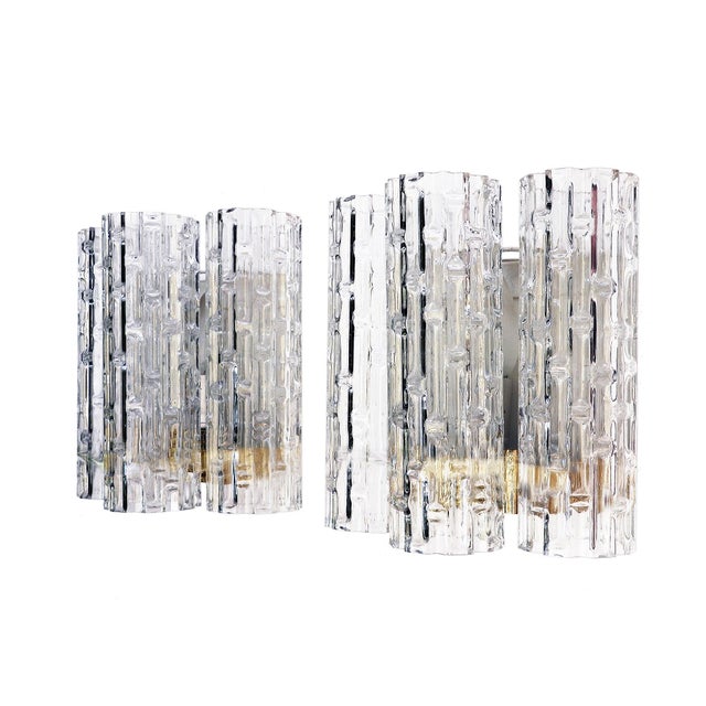 Pair of Murano glass wall sconces with large textured Murano glass tubes by Doria Leuchten, Germany in the 1960s. Each...