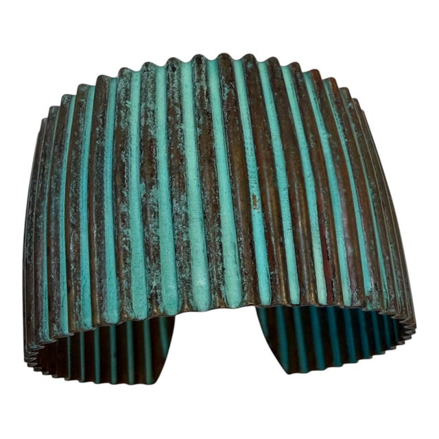 Metal Vintage Copper and Teal Ribbed Cuff For Sale - Image 7 of 7