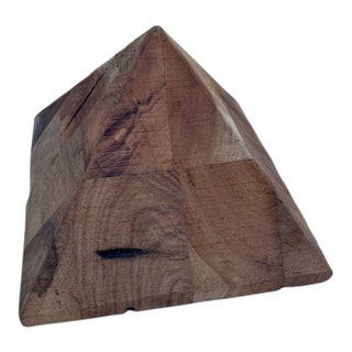 Brutalist Solid Wood Pyramid Sculpture For Sale