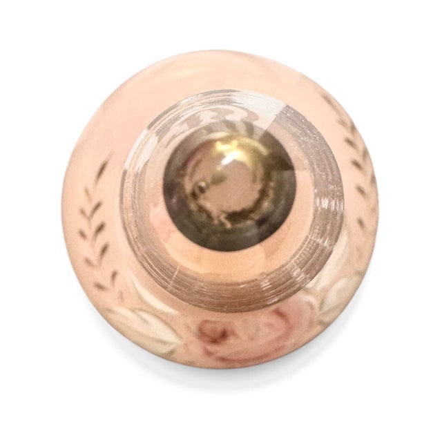 Vintage Pink Opaline Glass Decanter With Hand-Painted Roses & Stopper For Sale - Image 4 of 6