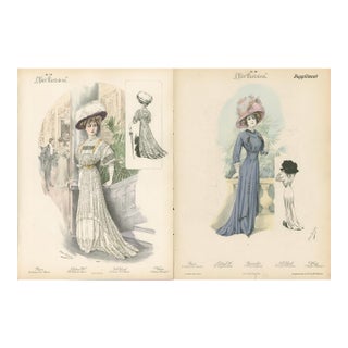 Pair of Antique Chic Parisien Fashion Plates, 1910 For Sale