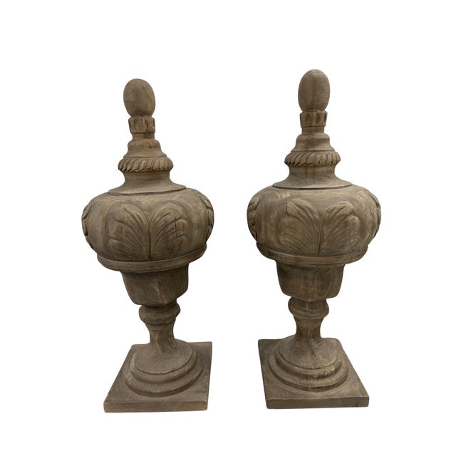 Borgo Rosati Attributed Victory Urn - A Pair This classic wooden urn features beautifully carved leaf motifs that add...
