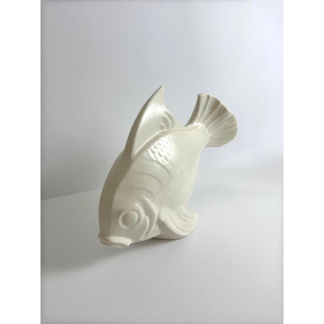 Art Deco Craquele Ceramic Koi Fish Sculpture by Lejan for Orchies, France, 1930s For Sale - Image 3 of 12
