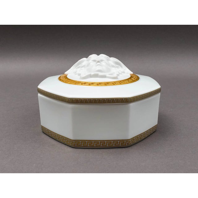 Rosenthal Vintage Versace Rosenthal Gorgona Medusa Gold Greek Key Porcelain Trinket Jewelry Box For Sale - Image 4 of 10