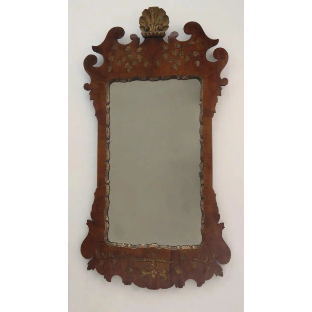 Queen Ann walnut mirror with shell motif along the top. 1876 23" x 43" (container)