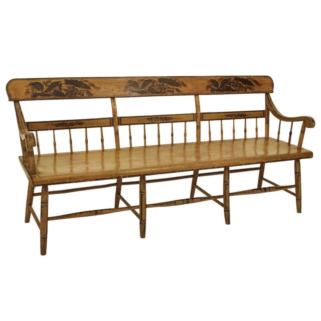 Antique American Federal Baltimore Painted Spindled Windsor Bench Settee 1820 For Sale - Image 4 of 11