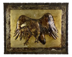Vintage Signed/Dated MCM Repoussé Metal Art Work of Eagle in Flight, Wood Frame