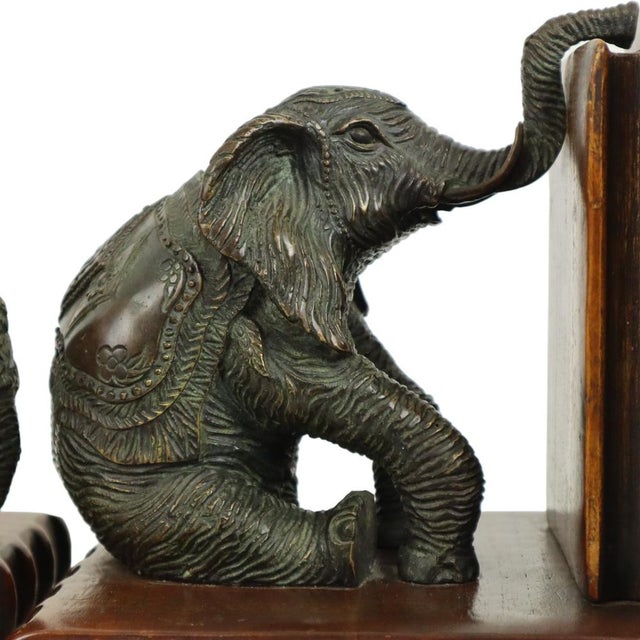 Wood Elephant Bookends in Patinated Bronze, Set of 2 For Sale - Image 7 of 14