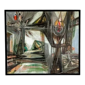 Mid 20th Century "Space Window" Oil on Canvas Painting by Alexander Meller
