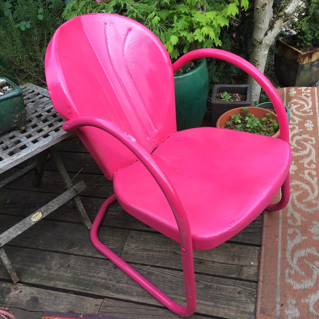MidCentury Pink Metal Patio Chair Chairish