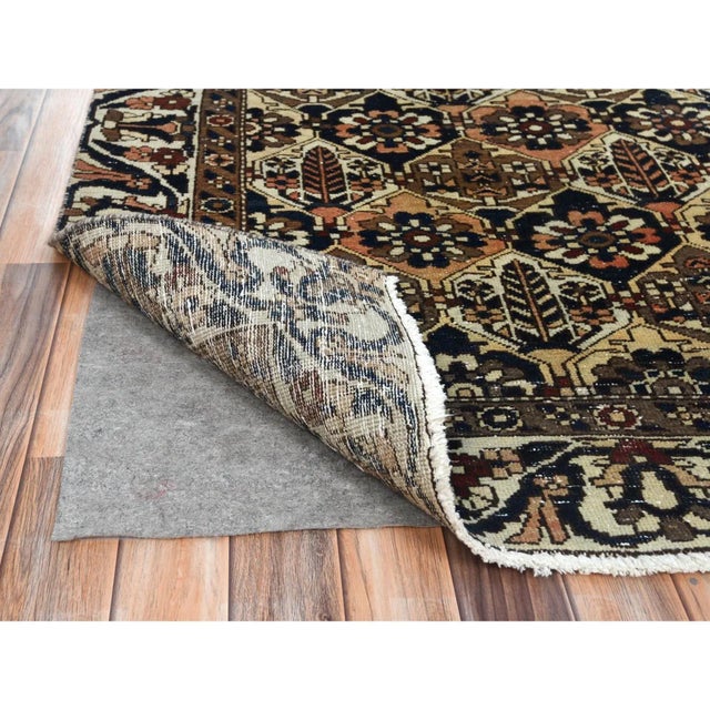 1960s 1960s Colorful, Hand Knotted Vintage Persian Bakhtiar With Repetitive Diamond Garden Design, Distressed Wool, Rug For Sale - Image 5 of 13