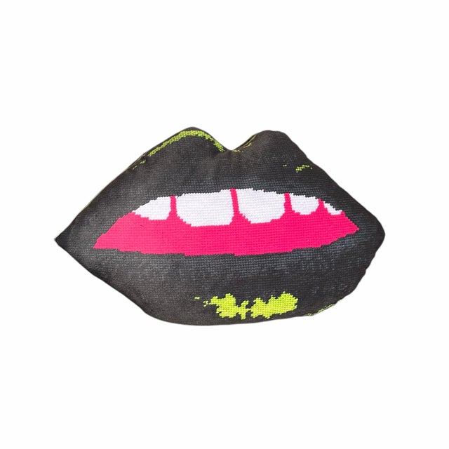 "Wicked Goth" Sculpted Velvet Lips Custom Made Original Pillow For Sale - Image 4 of 6