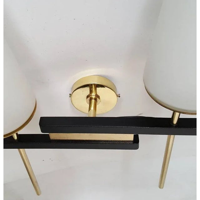 Maison Arlus Maison Arlus Pair of Sconces Brass, Steel & Blown Opaline Shades France 1955 For Sale - Image 4 of 11