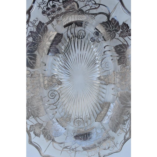 Transparent Vintage Art Nouveau Style Cut Crystal Platter W/Etching and SIlver Overlay For Sale - Image 8 of 13