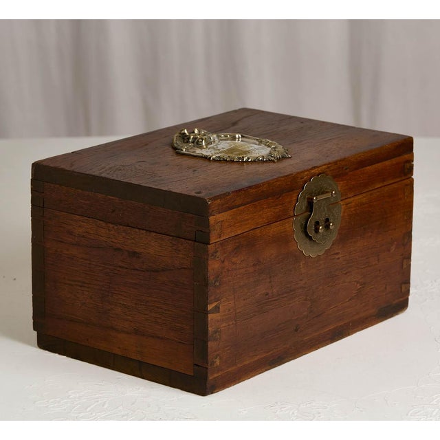 Huge C. 1910 Antique English Oak & Silver Plate Keepsake Box With Plaque For Sale - Image 4 of 9