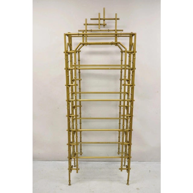 Mid 20th Century Hollywood Regency Faux Bamboo Chinese Chippendale Pagoda Gold Etagere Bookcase For Sale - Image 10 of 12