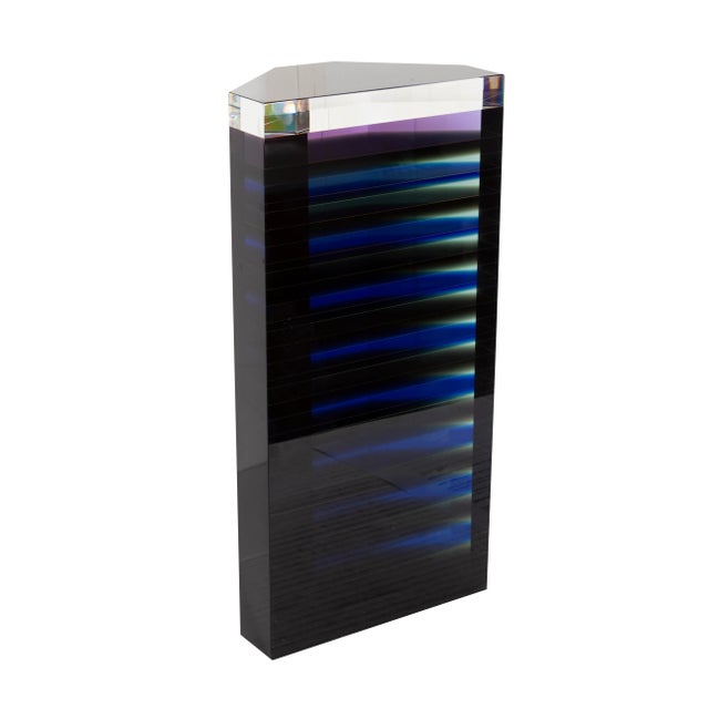 Glass Blue Trapezoid Cut Glass Sculpture, Unknown For Sale - Image 7 of 7