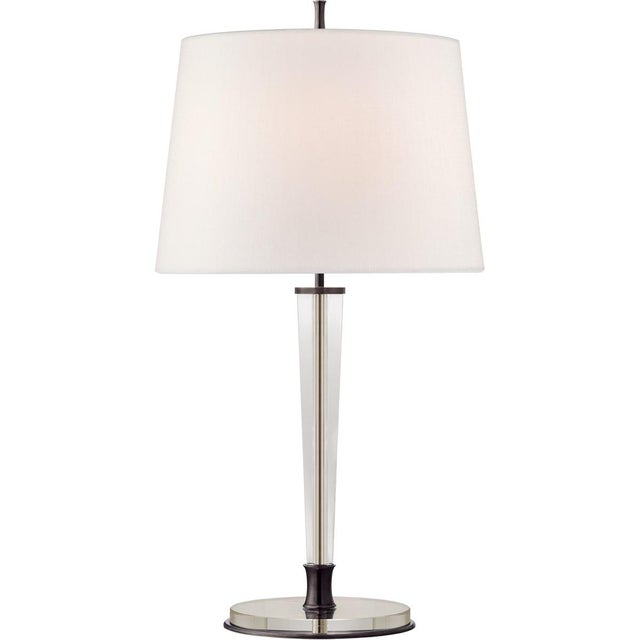 Modern Thomas O'Brien for Visual Comfort Signature Lyra Large Table Lamp in Bronze & Crystal with Linen Shade For Sale - Image 3 of 4
