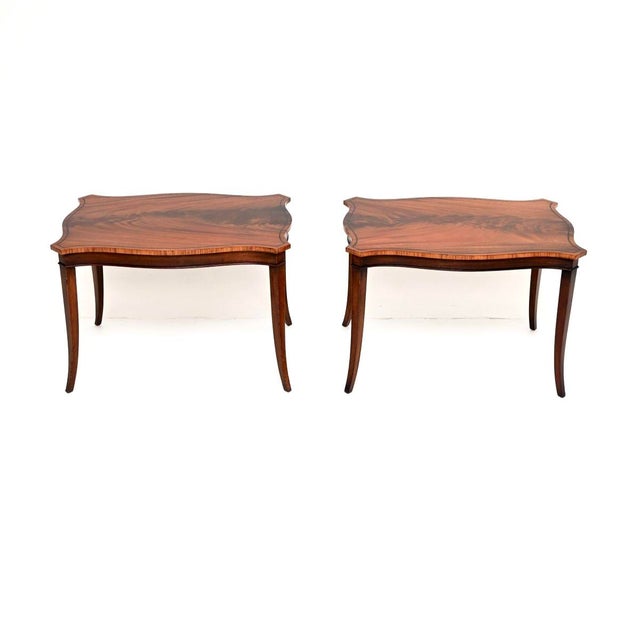 A beautiful and elegant pair of antique Regency style inlaid side tables. They are in the classic Regency style, they were...