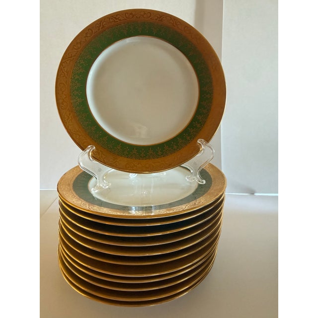 Charles Fields Haviland 1900s Ch. Field Haviland Limoges France “Label De Qualité” Forest Green & Gold Encrusted 48-Piece Formal Dinner Service for 12 For Sale - Image 4 of 11