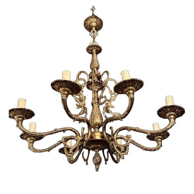 Antique Brass and Bronze Chandelier, 1890s For Sale