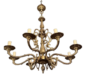 Antique Brass and Bronze Chandelier, 1890s
