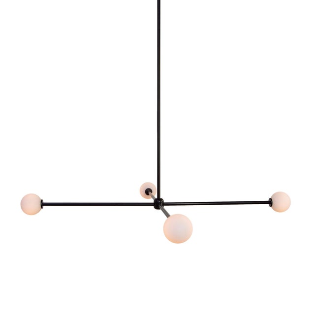 Black Globe 4 Chandelier, 39.25in Tall, Black, Modern, 3 Inches Glass Globes, by Research.Lighting, Modern, Minimal Hanging Light, Floor Model For Sale - Image 8 of 11
