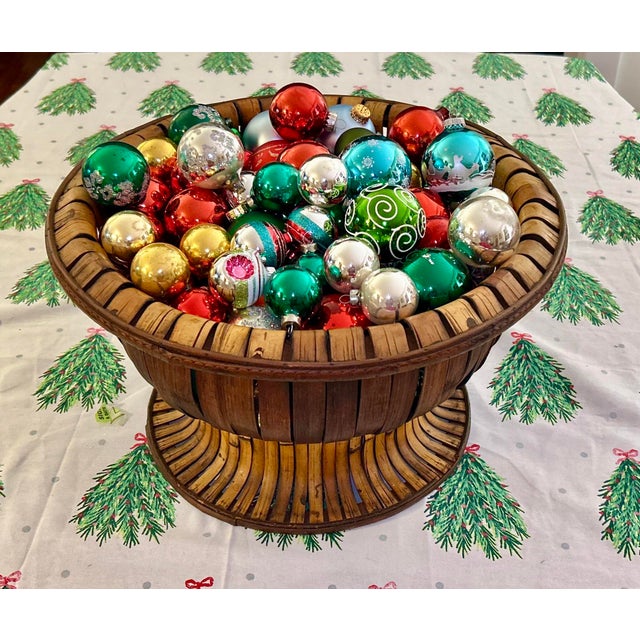 Two Oversized Vintage Bamboo Baskets – C.1960 A rare matching set of handwoven bamboo and wood baskets, each standing 10...