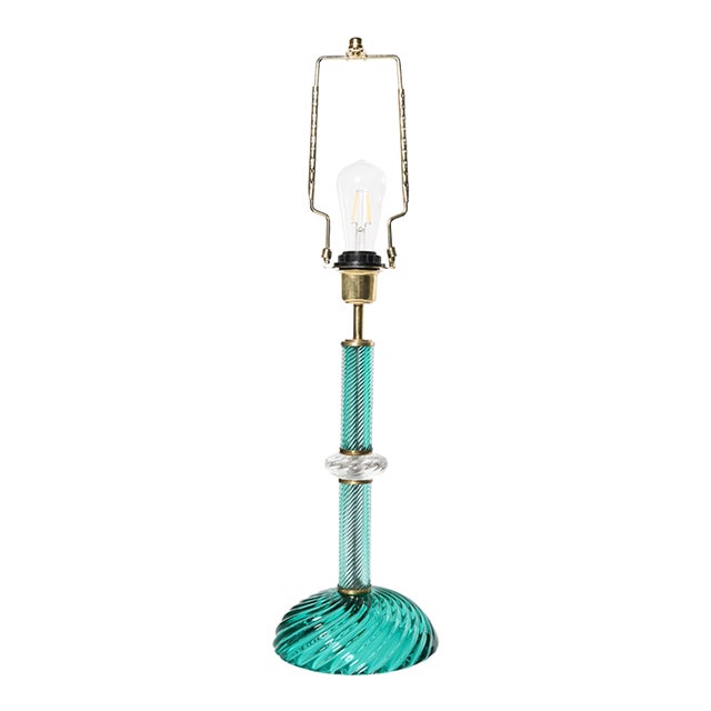 1950s Mid-Century Modern Murano Green Glass Table Lamp For Sale