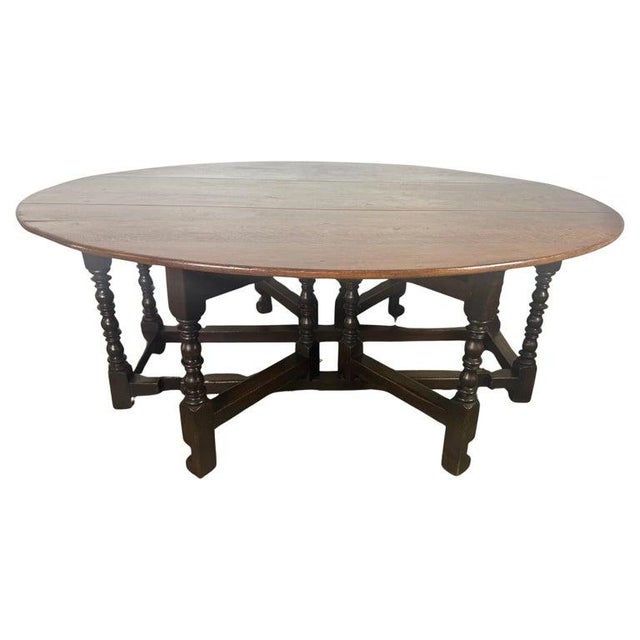 English English Oak Gateleg Dining Table With Turned Supports For Sale - Image 3 of 15