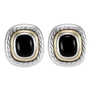 David Yurman 925 Sterling Silver 14k Yellow Gold Cable Black Onyx Stud Earrings - 2 Pieces For Sale